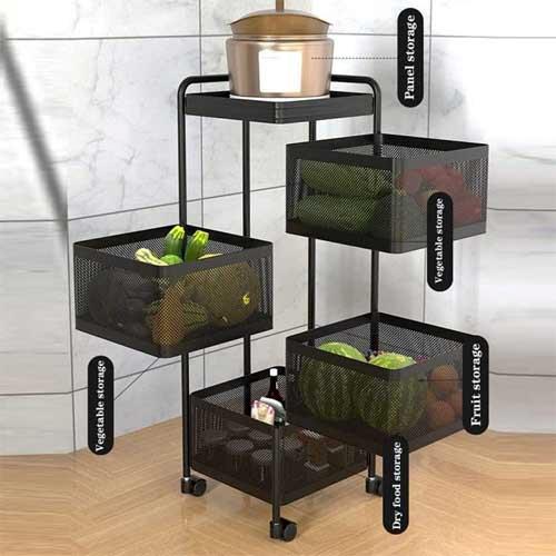 Kitchen Tool Rotating Storage Shelves Rack Metal Multi Layer